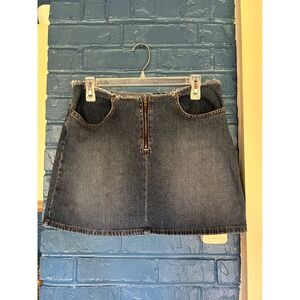Candies Denim Mini‎ Skirt Frayed Hem Y2K Front Zip Pockets Blue